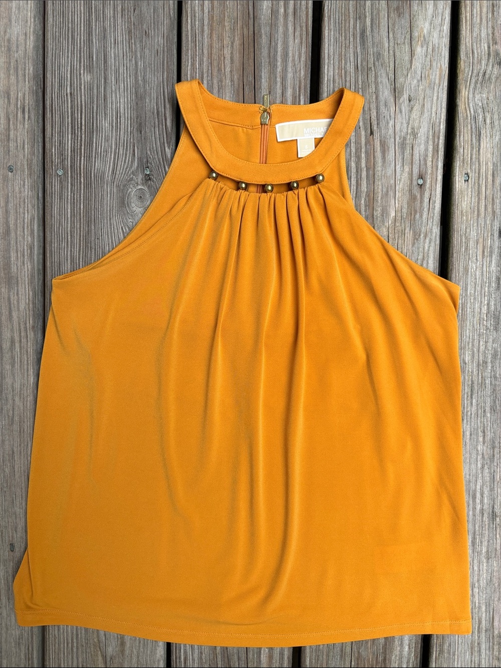 MICHAEL‎ KORS | Mustard Yellow Boho Chic Embellished Pleated Halter Top | Size S